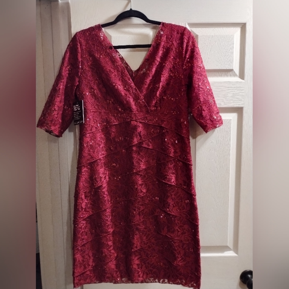 NWOT K. Jordan Elegant Red Lace Midi Dress